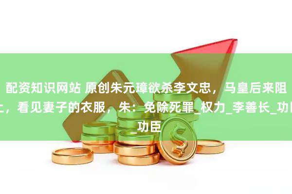 配资知识网站 原创朱元璋欲杀李文忠，马皇后来阻止，看见妻子的衣服，朱：免除死罪_权力_李善长_功臣